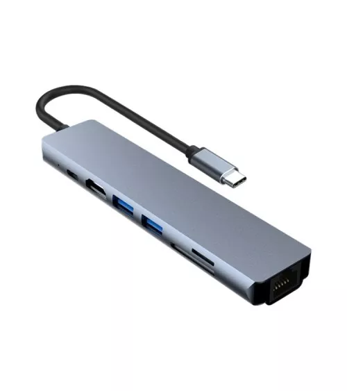 Adaptateur Hub USB-C 7 en 1 PD 100W HDMI 4K, USB, RJ45, cart | Refabz