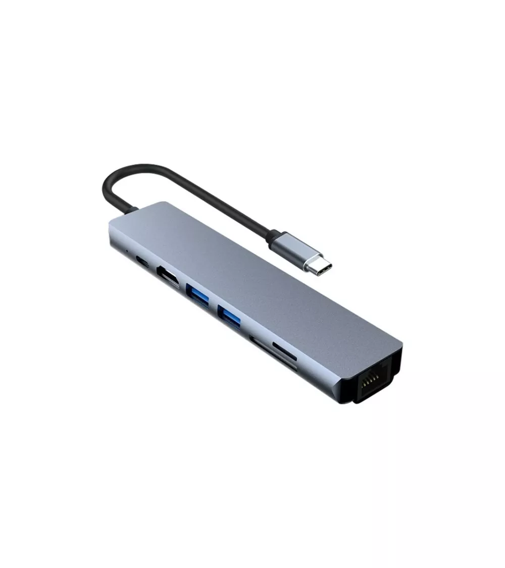 Adaptateur Hub USB-C 7 en 1 PD 100W HDMI 4K, USB, RJ45, cart | Refabz