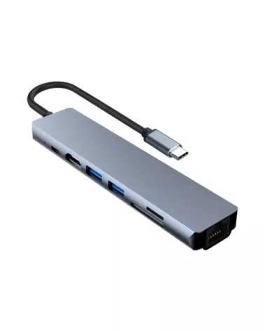 Adaptateur Hub USB-C 7 en 1 PD 100W HDMI 4K, USB, RJ45, cart | Refabz