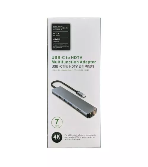 Adaptateur Hub USB-C 7 en 1 PD 100W HDMI 4K, USB, RJ45, cart | Refabz